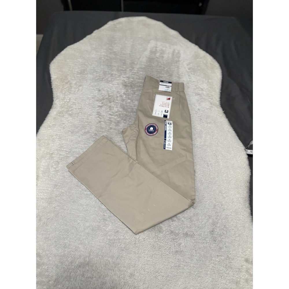 New Izod Flat Front Boys Beige Chino Pants Size 20 Stretch‎